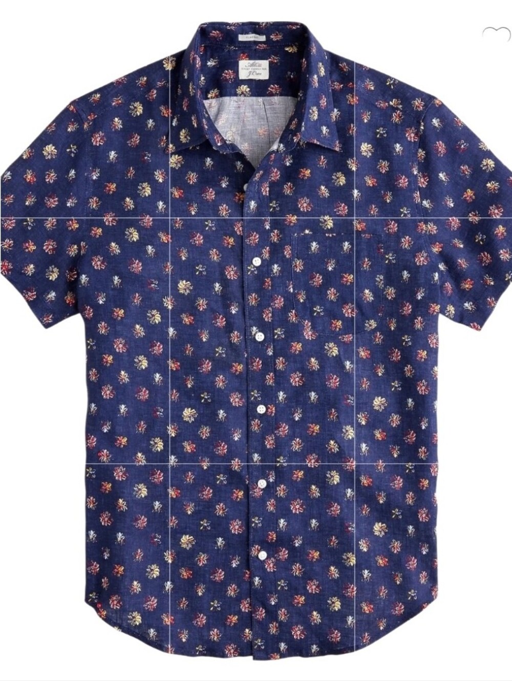 J.Crew X Albini Fabrics Italian 100% Linen Short-Sleeve Shirt Navy Blue Floral